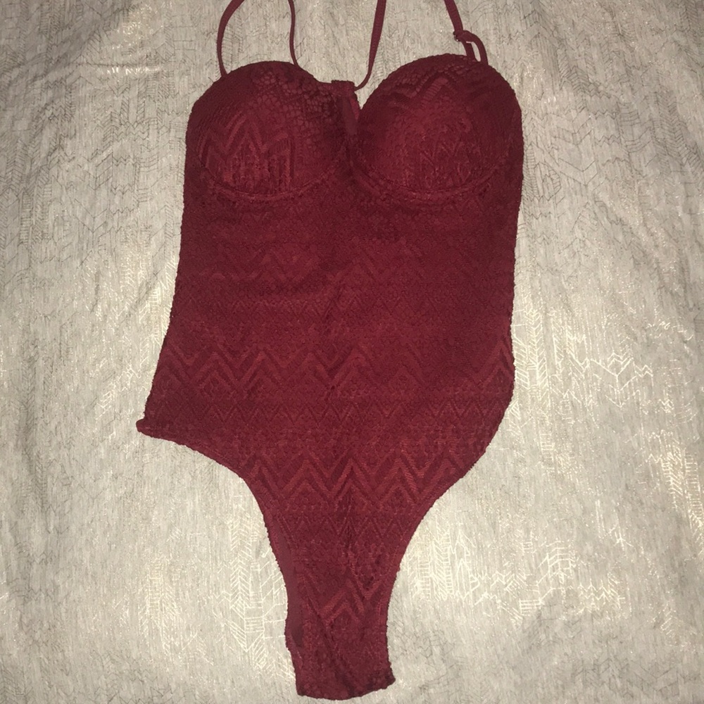 Never worn Burgundy Lace One-Piece bathing suit